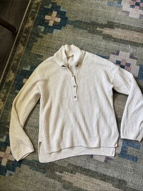 Faherty Cream Ribbed Button-Neck Women's Sweater